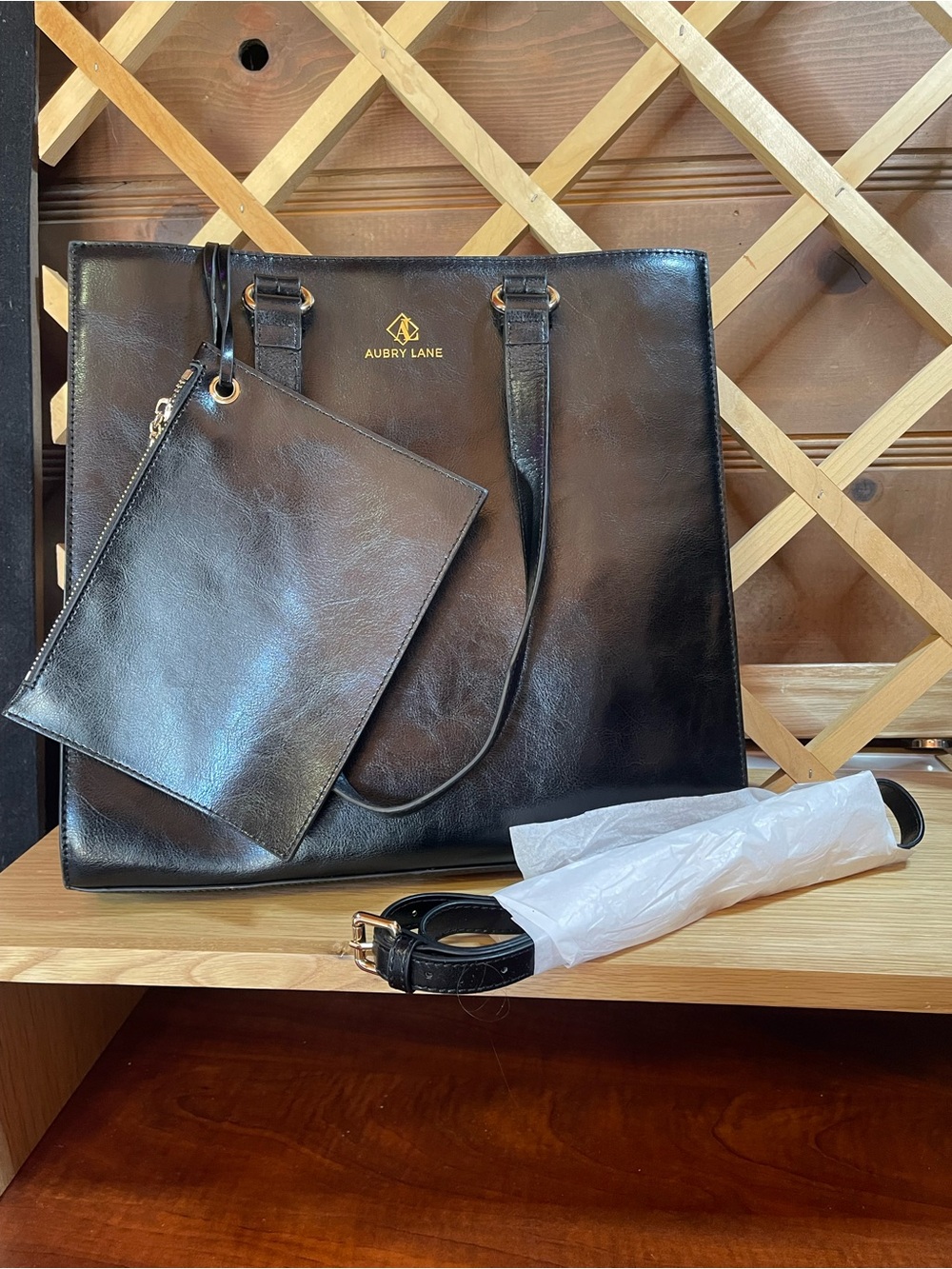 Aubry Lane “Rossalyn” Black Leather Luxury Tote Handbag / AAL logo